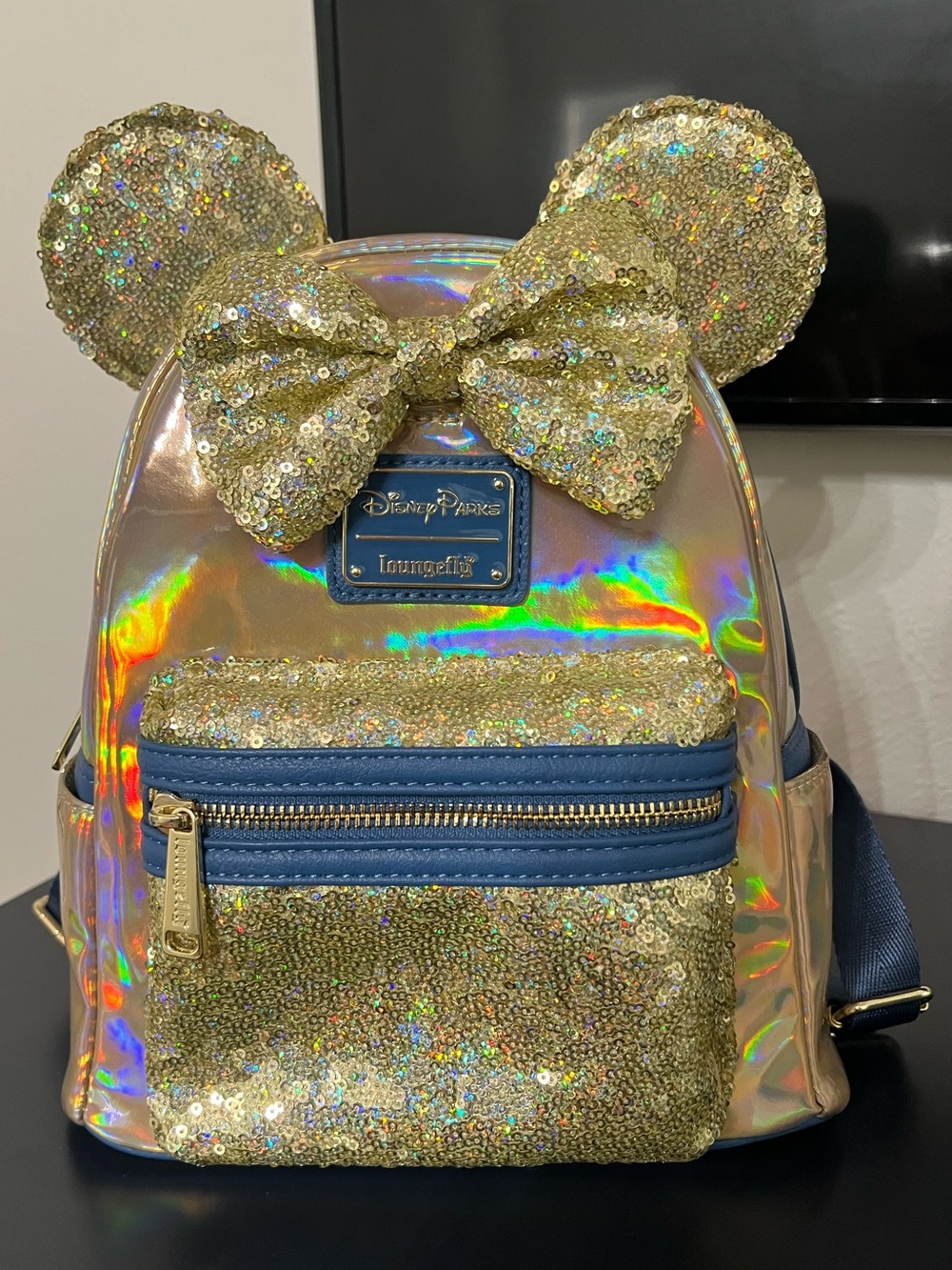 Disney Parks Loungefly Gold Sequin Minnie Ear Mini Backpack